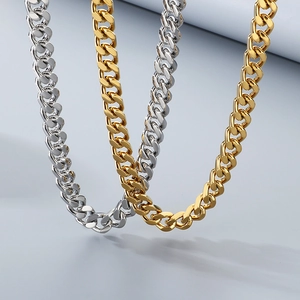 Classic silver and gold Cuban link chain necklaces in polished stainless steel for men
