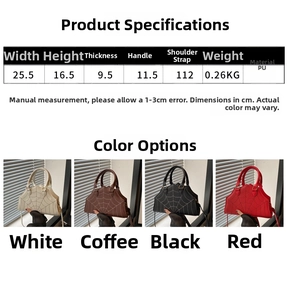 Detailed view of spider web shell bag dimensions and PU material specifications