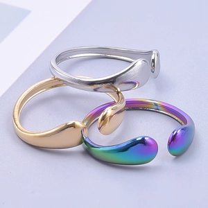 Minimalist liquid metal rings in gold, silver and iridescent finish with open band