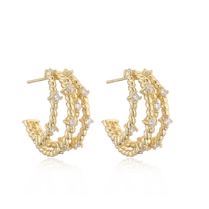 Exquisite 18K gold-plated teardrop stud earrings with three-layer twisted weave and zircons