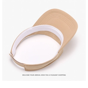 Detail of khaki sun visor with reinforced stitching and soft sweatband for outdoor comfort