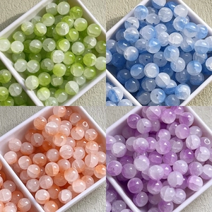 Mix of 10mm colorful cracked glaze glass beads in green, blue, orange, and purple