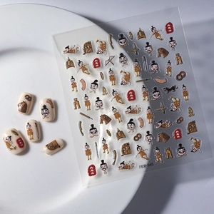 Terracotta Army theme nail stickers featuring ancient Chinese weapons and warrior patterns