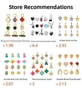 Assorted DIY jewelry pendants in clover, heart, and star shapes on a white background