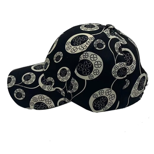 Graffiti clover print baseball cap with black twill fabric and curved brim for women