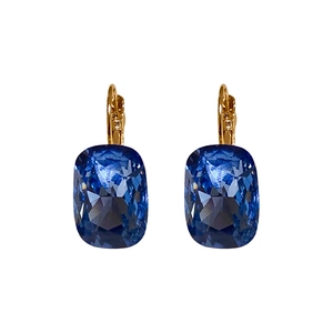 French vintage gold leverback earrings with cushion-cut dark blue gemstones for women