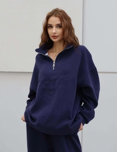 Survêtement deux pièces bleu marine avec broderie logo et col à demi-fermeture éclair