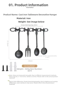 Ganci da parete rustici in ghisa per utensili da cucina con decorazione a posate