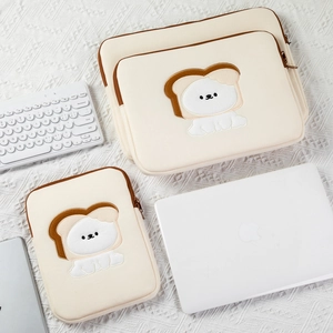 Cute Cartoon Bread Dog Embroidery Laptop Sleeve Padded Protective Tablet Case Soft Portable Storage Bag Korean Ins Style