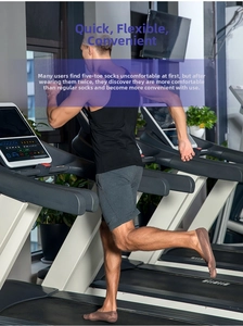 Brown low-cut five-finger toe socks with breathable mesh on a treadmill in the gym