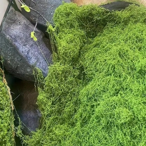Realistic artificial green moss lawn with fibrous texture for landscape decoration