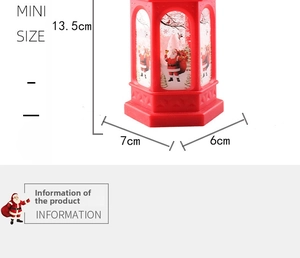 Mini Christmas lantern product dimensions featuring Santa Claus and snowman motifs