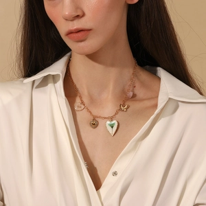 18K gold-plated stainless steel necklace featuring colorful heart and butterfly charms