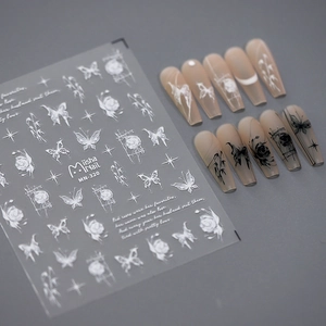 Nail Art Stickers 5D Embossed Butterfly Rose Star Pattern Cursive English Script PET Self Adhesive DIY Manicure Decals For Women