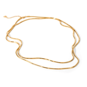 Double-layered gold stainless steel snake and bead chain necklace for women