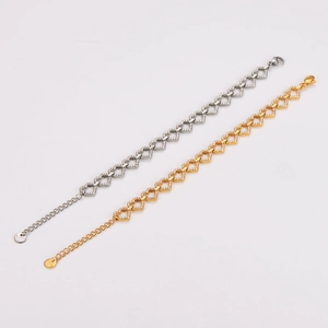 Bracelets luxe en acier inoxydable en forme de cœur avec cristaux étincelants or et argent