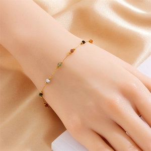 Bohemian gold plated stainless steel chain bracelet with colorful gemstone beads for women