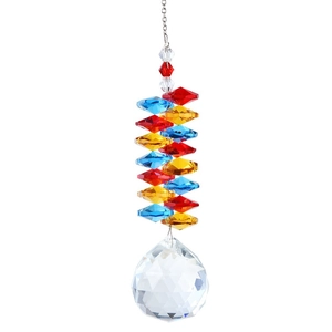 Acchiappasole in cristallo K9 con perline colorate e sfera di vetro sfaccettata