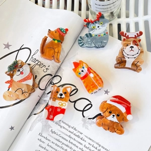 Christmas Hair Claw Acrylic Cute Animal Dog Cat Santa Hat Antlers Holiday Party Hair Accessories For Women