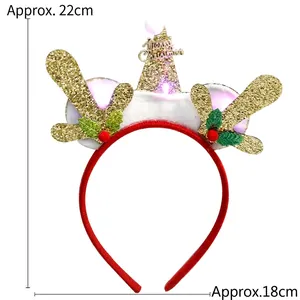 Luminous Christmas reindeer antler headband with Merry Christmas tree hat and LED lights