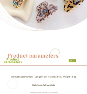 Detailed size specifications of 6cm x 3.5cm acetate hair claw clips with tortoiseshell pattern