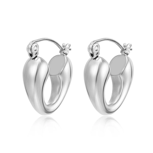 French vintage silver teardrop earrings in polished stainless steel on a white background