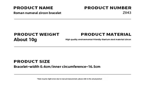 Detailed specs of rose gold Roman numeral zircon bangle in 0.4cm width and 16.5cm size