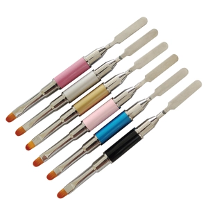 Set of 6 dual-ended nail art brushes with synthetic bristles and metal spatulas