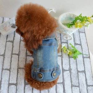 Retro denim dog vest with distressed details and metal buttons for Teddy poodles