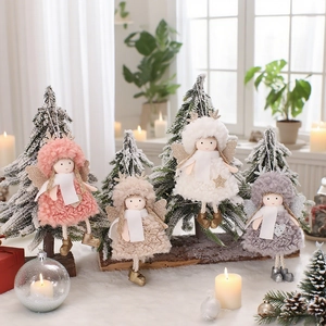 Plush Angel Doll Pendant Christmas Tree Hanging Decoration Faux Fur Sequins Wings Antlers Cute Festive Home Ornament