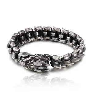 Dragon Head Bracelet 316L Stainless Steel Dragon Bone Chain Punk Gothic Retro Style Men Jewelry Accessories