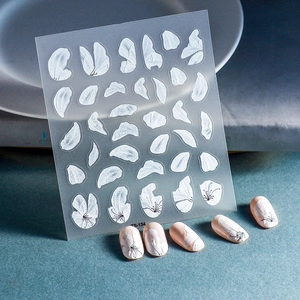 Japanese Style 5D Embossed White Flower Petal Nail Stickers Waterproof Self Adhesive Relief Elegant Manicure Decoration