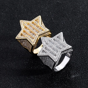 Bague Étoile Hip Hop Cuivre Micro Pavé Zircone Iced Out Bijoux Homme Tendance