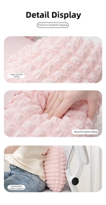 Detail of pink bubble texture cushion with PP cotton filling and soft lumbar support