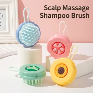 Scalp Massager Shampoo Brush Soft Silicone Bristles Manual Deep Cleaning Flower Cactus Patterns Hanging Rope Hair Washing Comb
