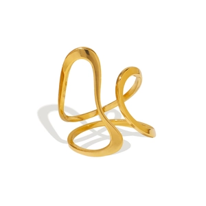 Minimalist 18K gold plated stainless steel open ring with hollow geometric streamline design