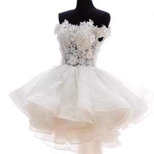 Abito Da Ballo Corto Applicazione Pizzo Spalle Scoperte Tulle Cocktail Festa Sera Floreale 3D Per Donna