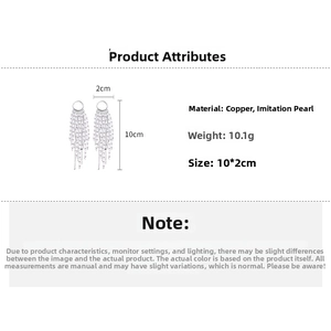 Detailed size specifications of 18k gold plated long tassel pearl drop earrings