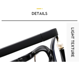 Detail showing decorative pearls on the hinge of stylish anti-blue light glasses frames