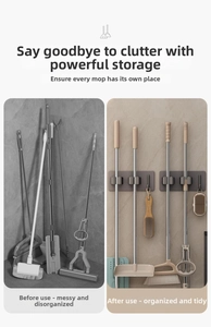 Comparaison avant et après montrant le support mural pour vadrouille organisant les outils