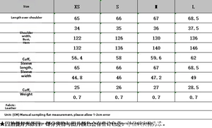 Detailed size guide table for women's French retro jacket with lantern sleeves in centimeters