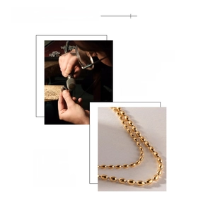 Detail showing 18K gold plated bead chain with vacuum plating and polished finish