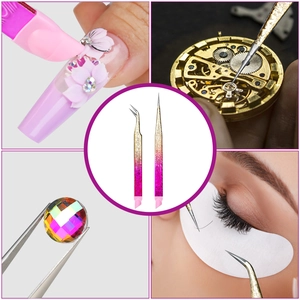 Dual-piece gradient stainless steel tweezers set with straight and curved precision tips