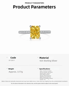 Détails d'une bague en argent 925 avec zircon jaune 2ct et taille fleur de glace
