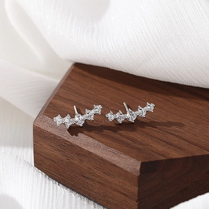 Curved Row Zircon Stud Earrings With 925 Sterling Silver Earring Post Minimalist Meteor Smile Shape Jewelry For Women