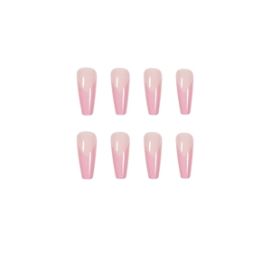 French V-shaped pink ombré long coffin press-on nails set on a clean white background