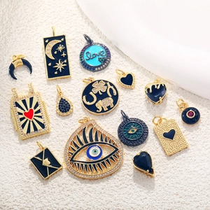 Evil Eye Heart Elephant Pendant Charms 18K Gold Plated Copper Zircon Enamel Jewelry Making DIY Bohemian Fashion