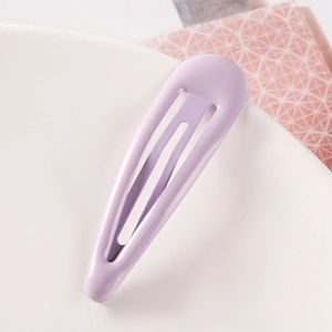 Detailed close-up of a 5cm purple candy-colored teardrop metal BB hair clip for girls