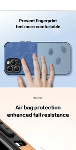 Detail showing anti-fingerprint texture and reinforced air bag corners on phone cases