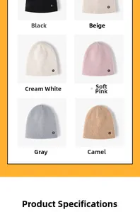 Detailed knit texture and color selection of soft winter beanies with R-letter logo